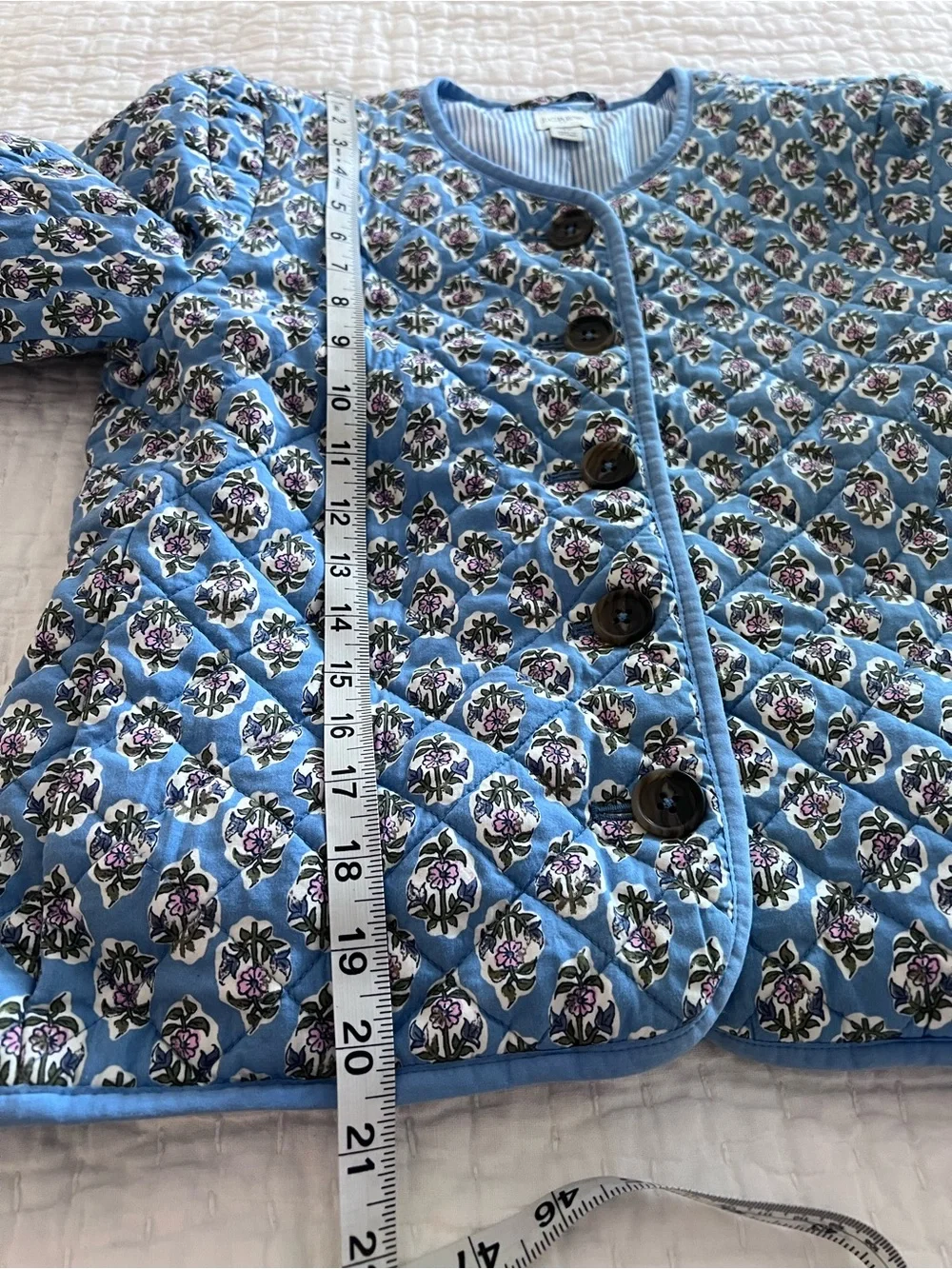 J. Crew Mercantile Quilted Floral Jacket Light Blue Size 4 Petite EUC
